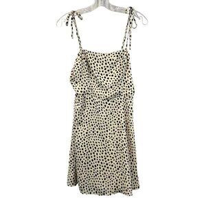 Lola Grace Tie Straps A-Line Dress Cream/Black Print Size Medium Above Knee